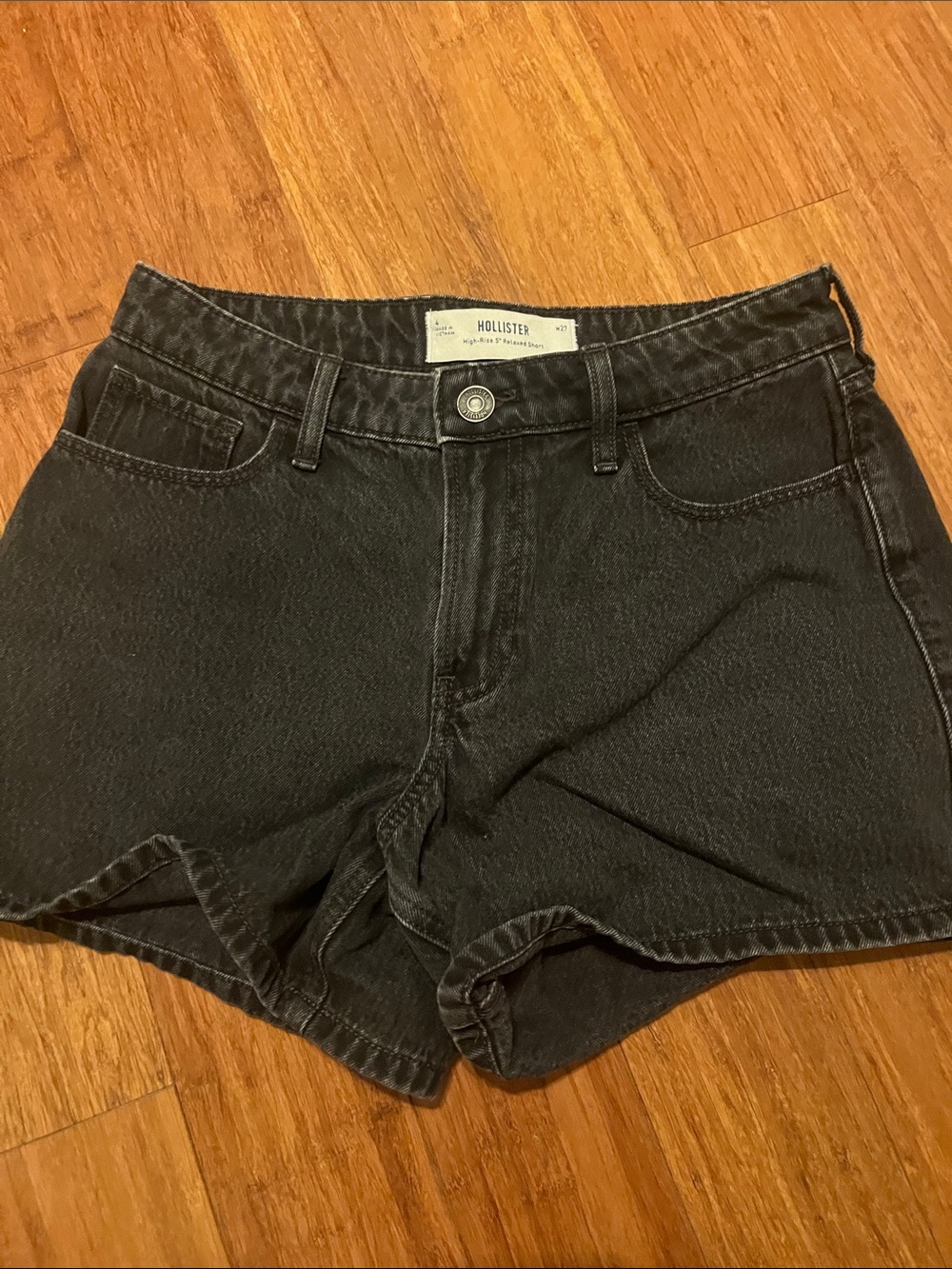 Hollister Washed Black High-Rise Denim Shorts